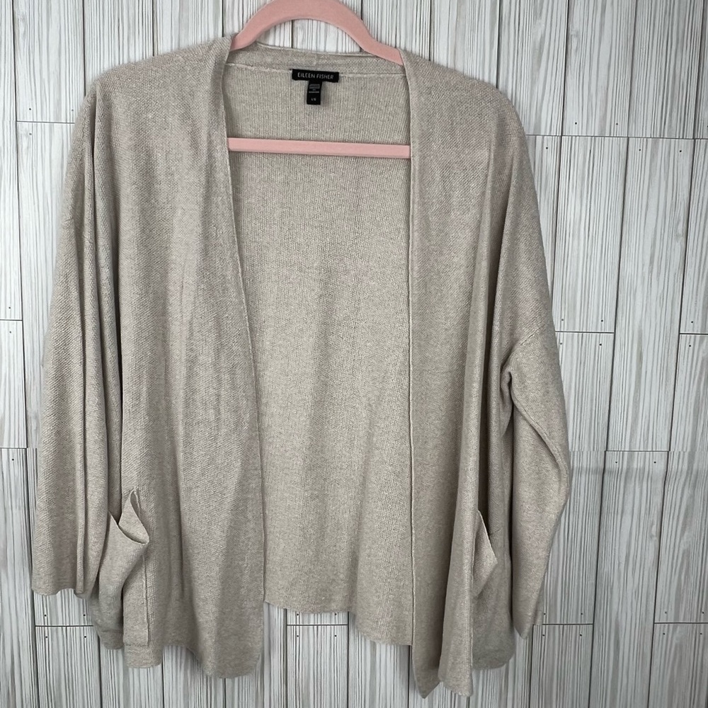 Eileen Fisher Open Front Cardigan Sweater in Light Beige
